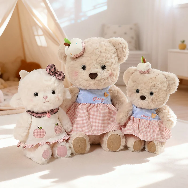 Hot Kawaii 28/48cm Couple Bear Wedding Bear Doll Soft Stuffed Animals Strap pants shawl Sheep Plush Toys Decor for Girls Gifts