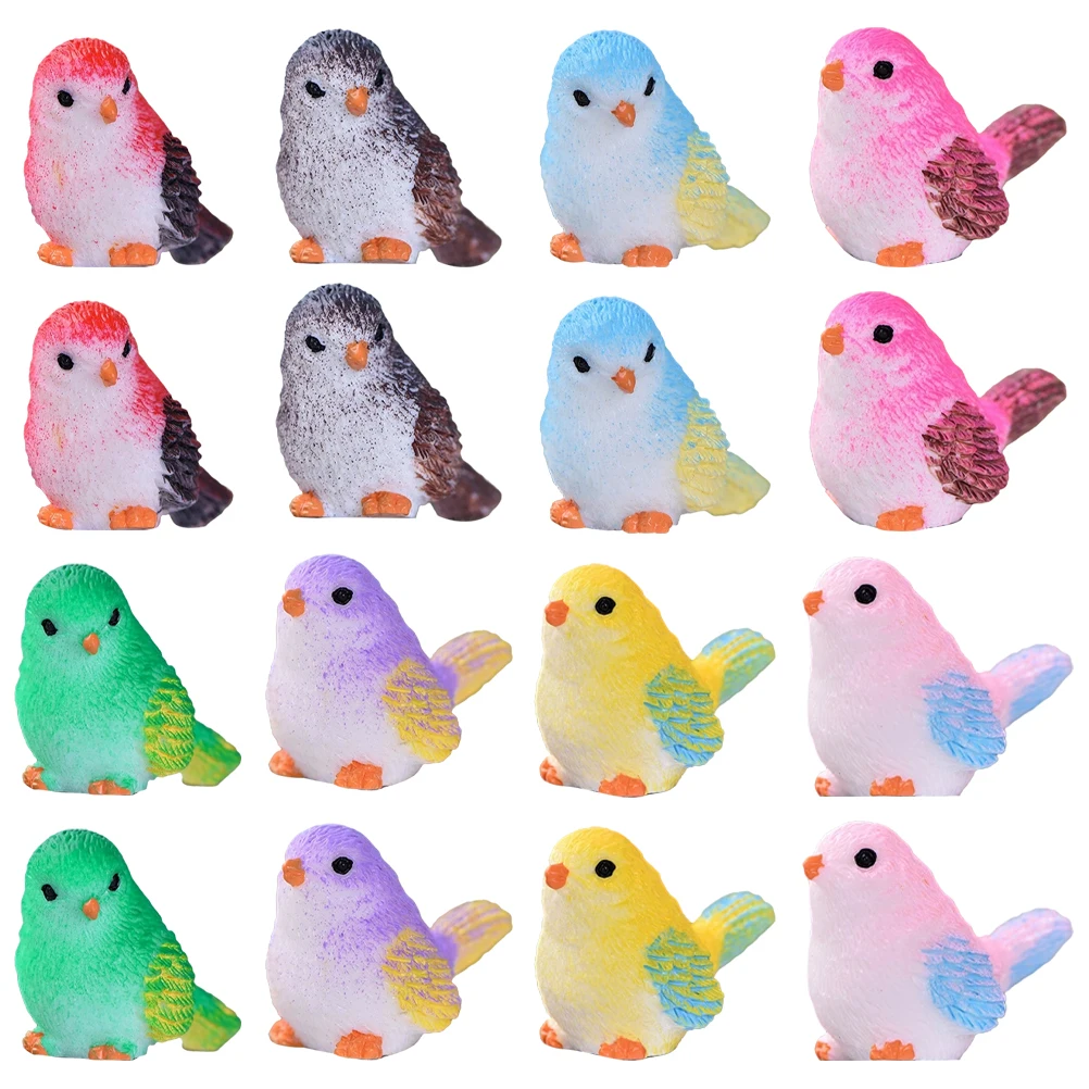 

16 Pcs Cartoon Birds Resin Figurines Tiny Animals Decorative Mini Statues Garden Desk Accessories Durable L