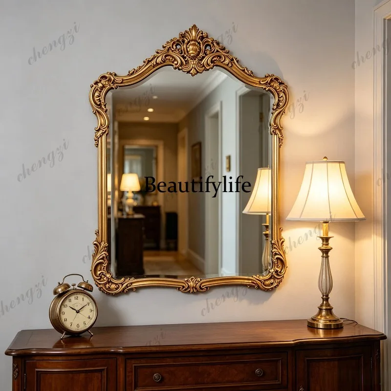 French vintage washbasin bathroom mirror, American living room entrance decorative mirror, makeup mirror