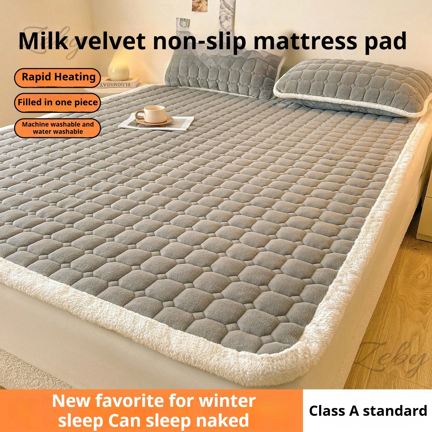 Thicken Warm Milk Fleece Autumn Winter Bed Sheet Warmth  Fluffy Cozy Mattress Toppers Anti-slip Antistatic Single Double Bed Pad