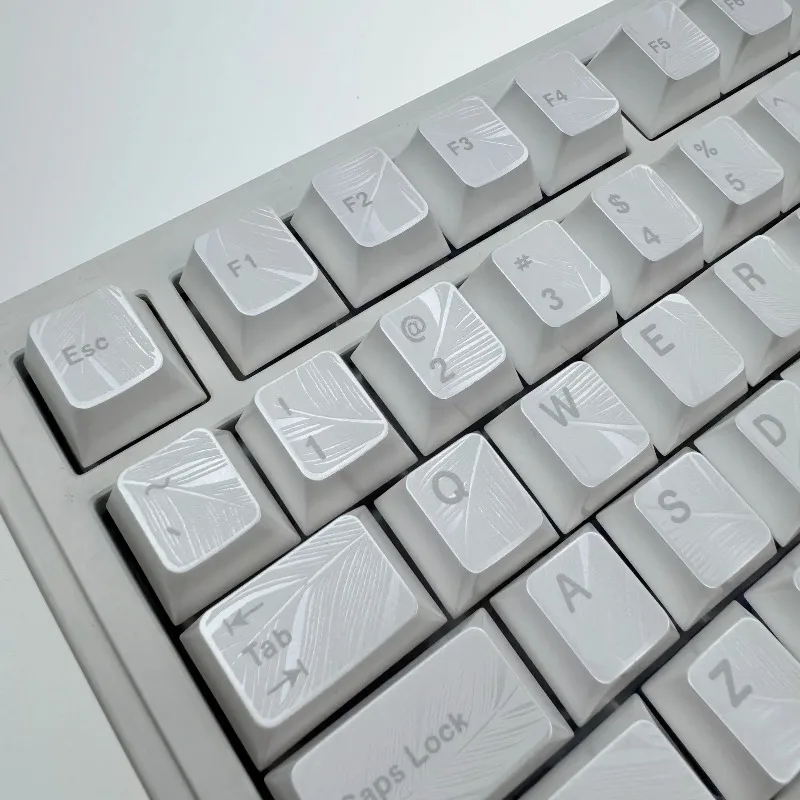 Metallic Feather Keycaps 119 Keys Cherry Profile PBT Dye-Sub White for MX Mechanical Keyboard Gaming Custom Replacement Set