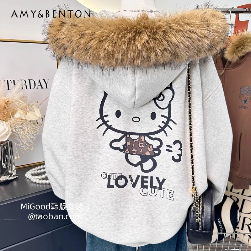 

Очень большое пальто со съемным меховым воротником, зимняя модная свободная куртка в корейском стиле на флисовой подкладке, утолщенная женская куртка на молнии