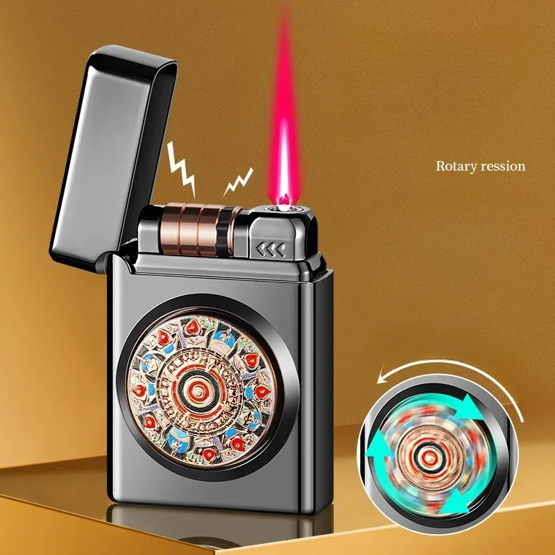 Creative Gyroscope Wheel Electronic Induction Ignition Windproof Jet Red Flame Butane Gas Lighter Battery Electric Lighters Gift