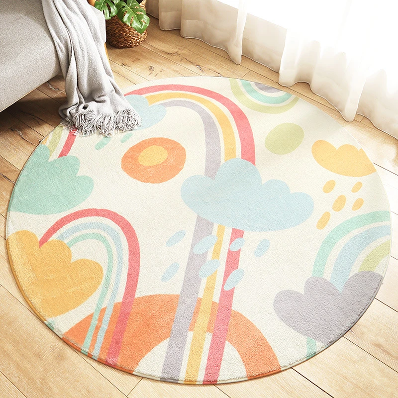 Runder Lammfell-Teppich mit Cartoon-Druck für Wohnzimmer, Rutschfester Teppich für Sofa, Schlafzimmer, Tatami, Bettvorleger – Detail 2