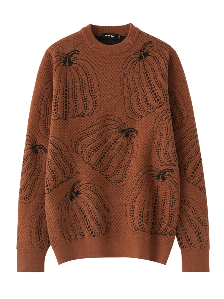 

New Fashion Men Cashmere Sweater Autumn Winter Pumpkin O-Neck Jacquard Pullover 100% Merino Wool Thick Knitwear Soft Casual Top