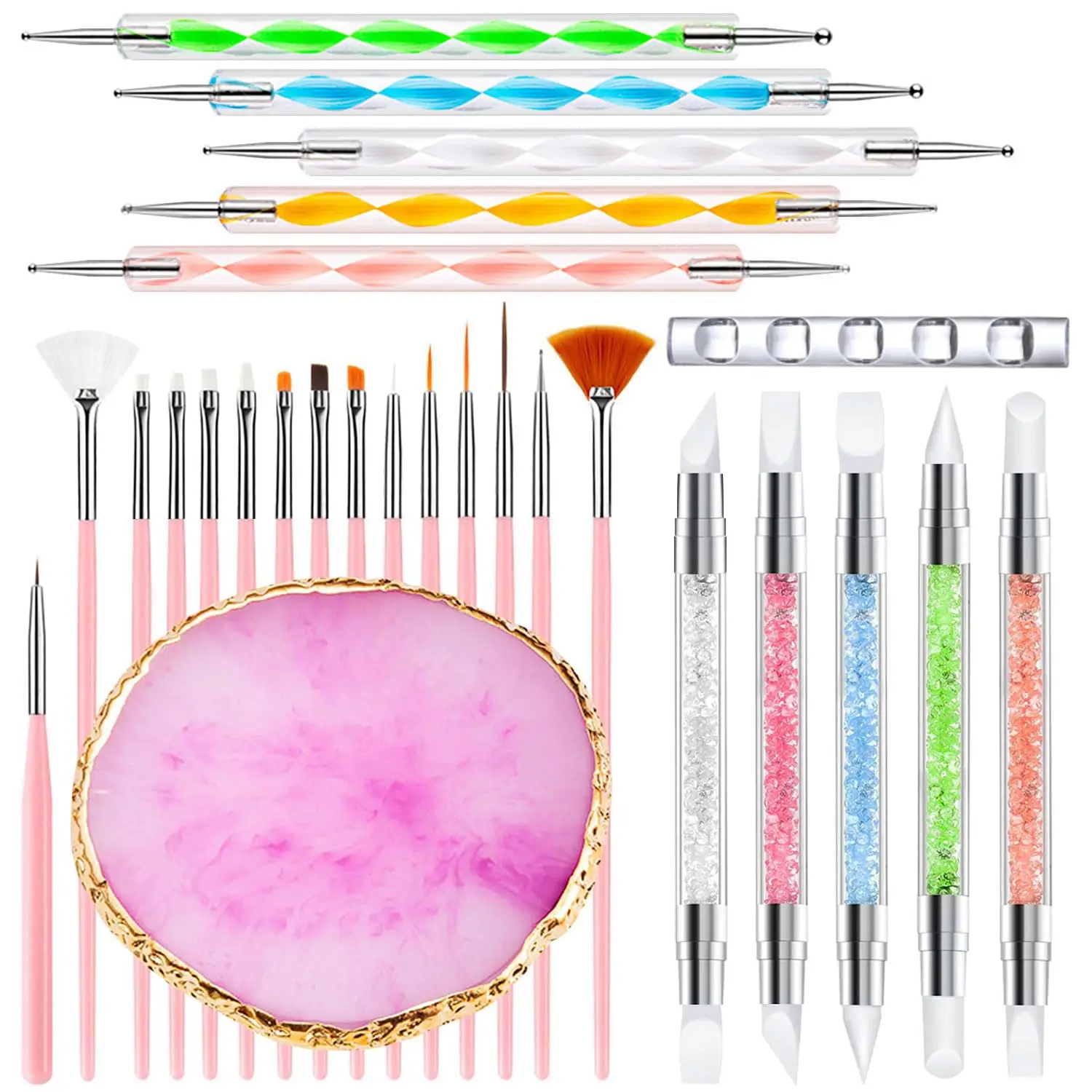 

27Pcs Nail Art Tools Set, Acrylic Brushes, Dotting Pens, Sculpture Pen, Resin Palette for DIY Manicure