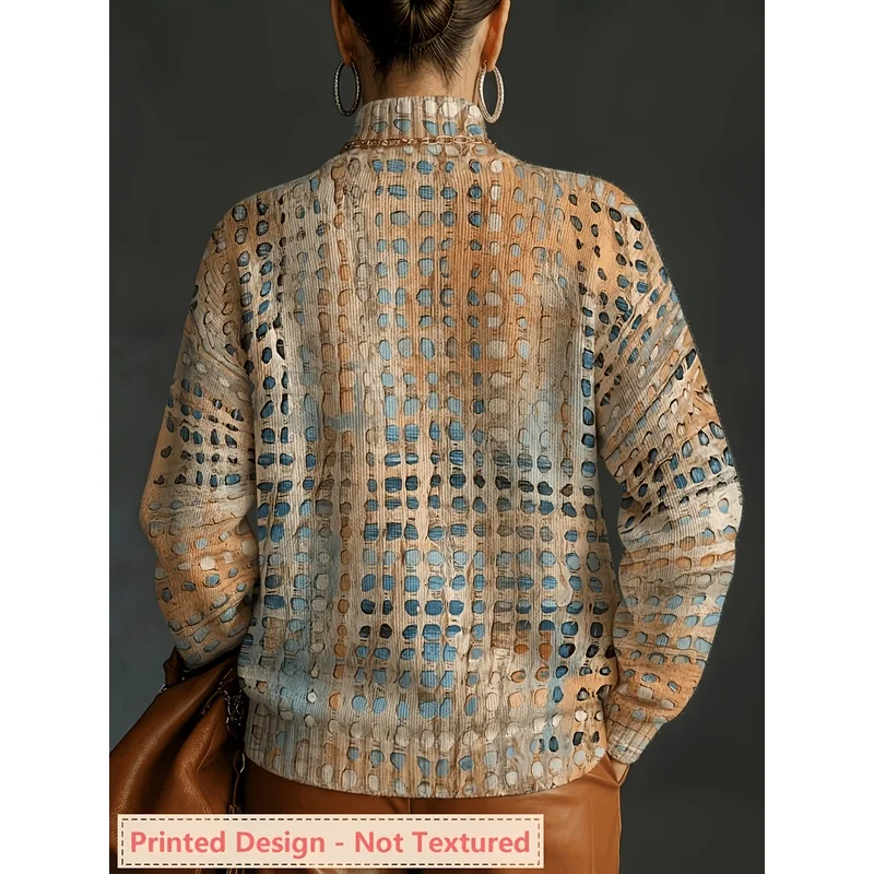 High-Quality Women's High-Neck Knit Sweater with Floral Print, Long Sleeve, Warm, Perfect for Autumn and Winter Casual Wear