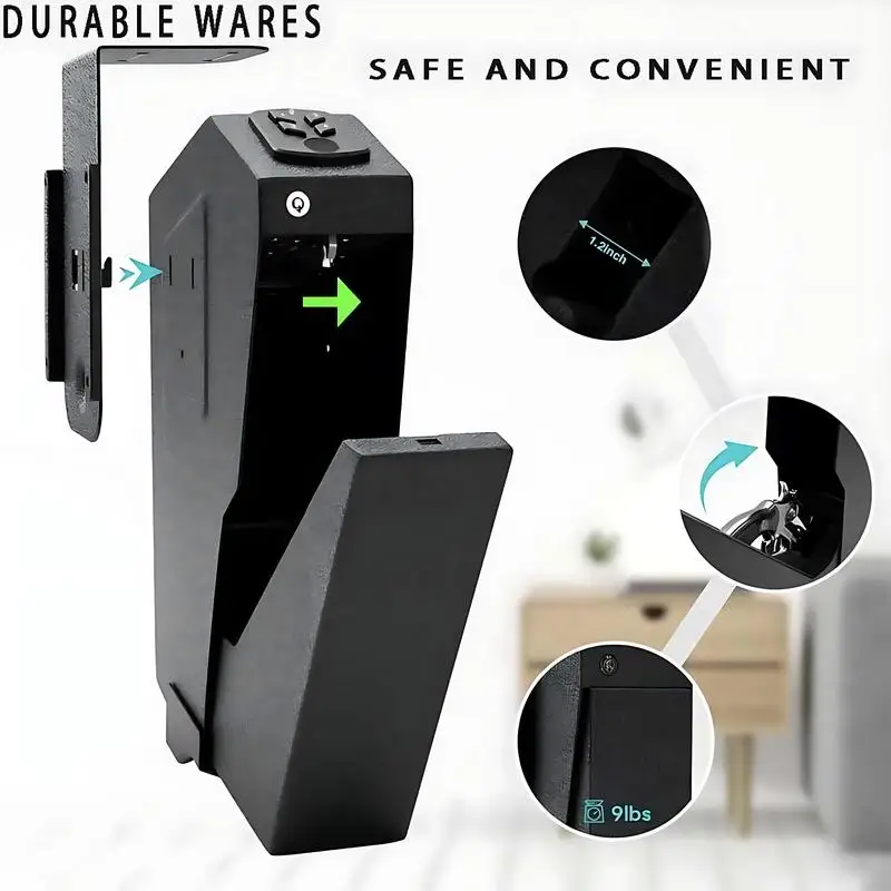 Biometric Gun Safe for Nightstand, Wall, Truck.Auto - open, hidden design.Features fingerprint access, 4 - button backlit keyp