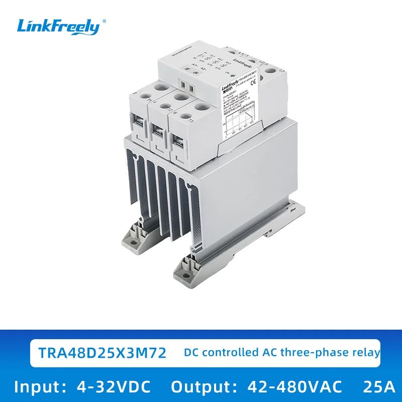 TRA48D25x3M72 Ultra-Thin DC Control AC Three-Phase Solid State Relay Module with Heat Sink and DIN Rail Mounting 480VAC