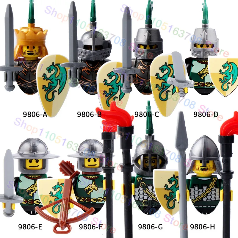 Medieval Military Roman Soldiers Figures Accessories Castle Teutonic Knights Spartan Building Blocks Sword Bricks Toys 9808