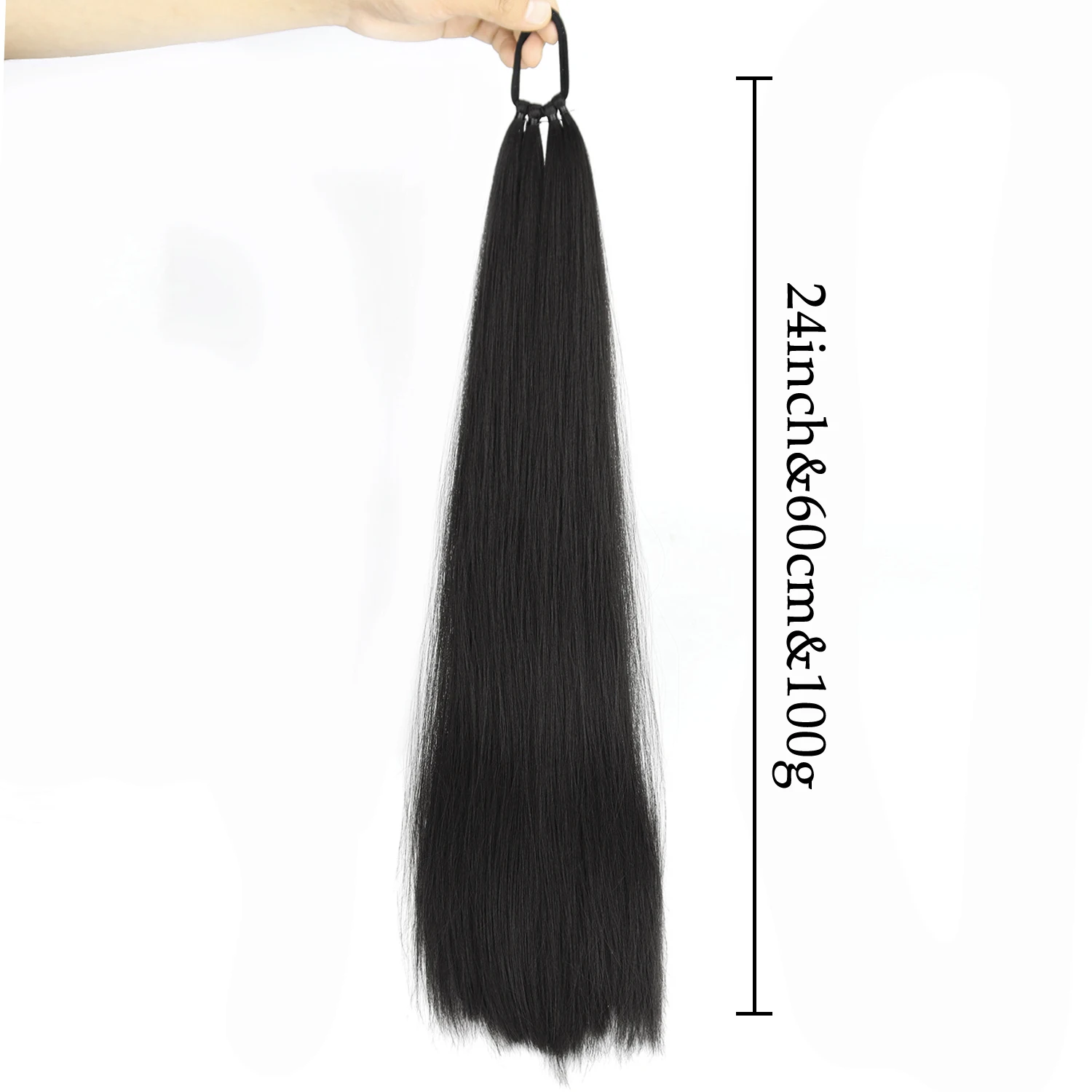 الاصطناعية 24 بوصة طويلة مستقيم ذيل حصان شريط مرن شريط مطاطي الشعر الدائري أسود براون ذيل حصان وصلات شعر للنساء
