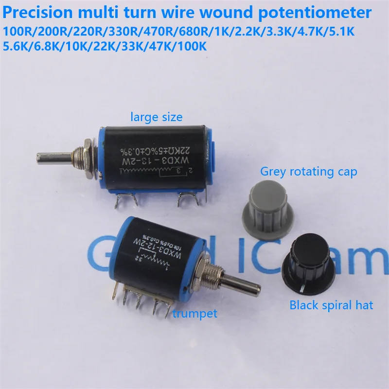 WXD3-13-2W 10K 100R 220R 470R 680Ohm WXD3-13 2W Wirewound Multi-Turn Potentiometer 1K 2.2K 4.7K 5.6K 6.8K 47K 100K Rotary Switch