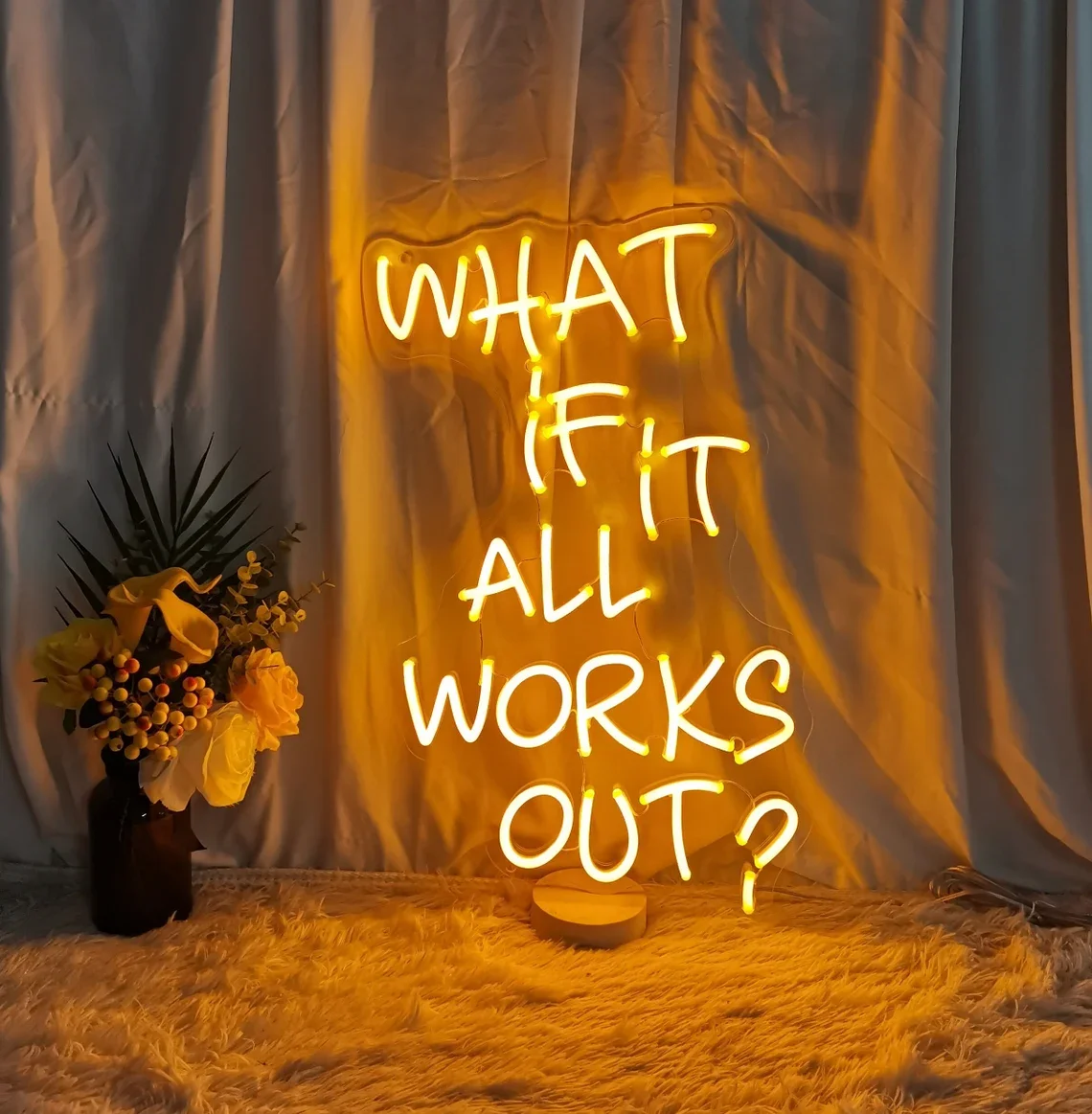 What if it All Works Out Neon Sign Wall Art Decor Positive Bedroom Game Room Sign Personalized Gifts for Teens Bar Club Sign