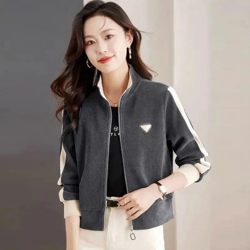 Temperament Versatile Short Jacket for Women in Spring Autumn Winter New Zipper Cardigan Stand Collar Top