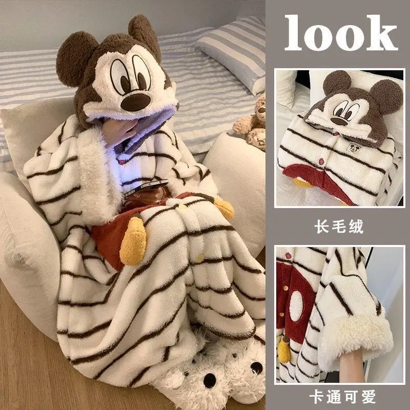 

Cute Autumn and Winter Cartoon Mickey Cape with Velvet Pajamas, Kawaii Coral Velvet Hooded Nightgown, Home Wear, Women's Pajamas