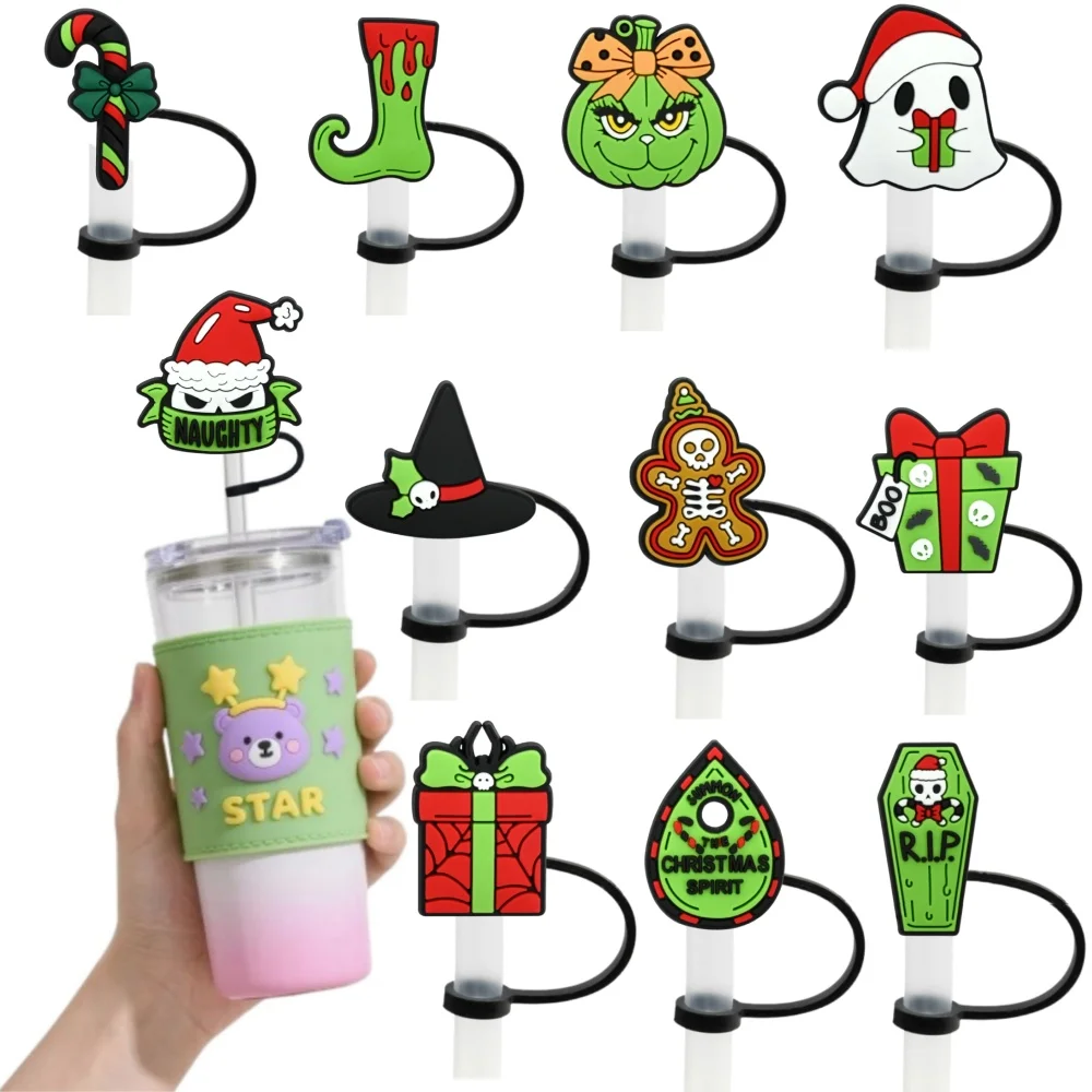1-7 Uds. Tapa de cubierta de paja de Navidad para Halloween, tapón de paja de bebida de silicona de 10MM, gorro de bebida ecológico a prueba de salpicaduras, regalos para niños