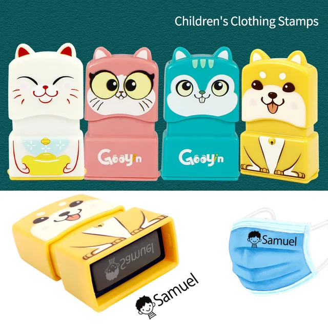 Personalizowane farby do stemplowania imion, dla uczniów, dzieci, niemowląt, grawerowane, wodoodporne, nieblaknące, do przedszkola, z motywami z kreskówek, pieczątki do oznaczania ubrań.