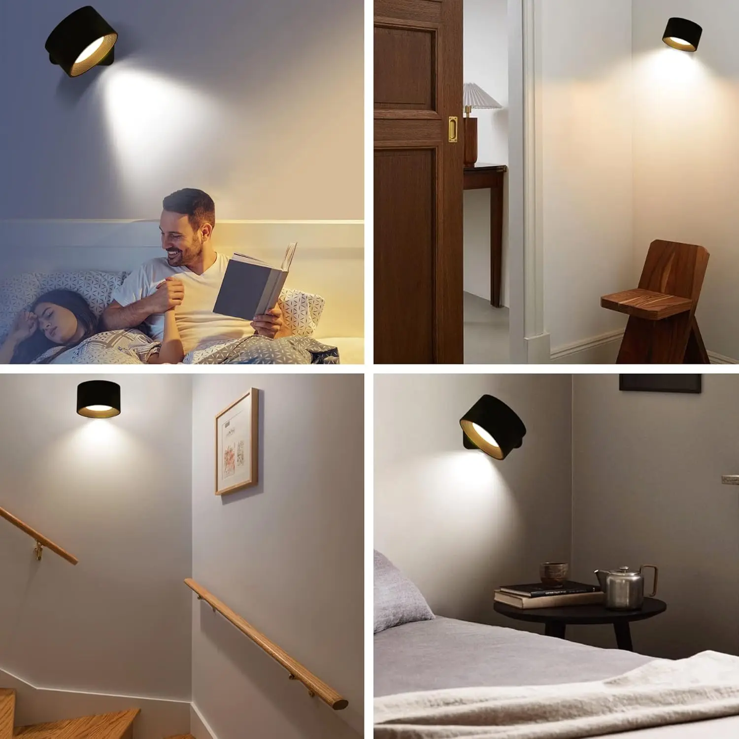 Luces de pared LED con control remoto, lámpara de lectura recargable montada en la pared 2000mAh, 3 colores y regulable magnético 360 °   podrida podrida