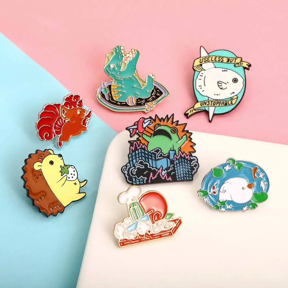 Collar Brooch Gift For Women Men Dinosaur Badge Pin Lapel Pin Frog Hedgehog Brooch Brooches Pin Enamel Pin Lapel Brooch