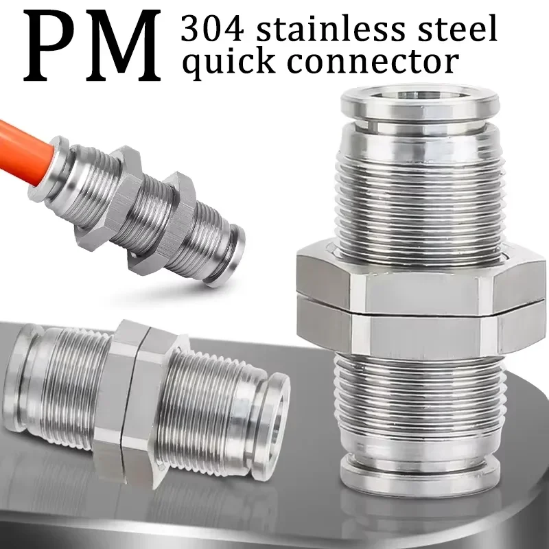 

4mm 6mm 8mm 10mm 12mm OD tube PM Straight Pneumatic Air Fittings Push in connect Quick release Bulkhead Union Hose Connector