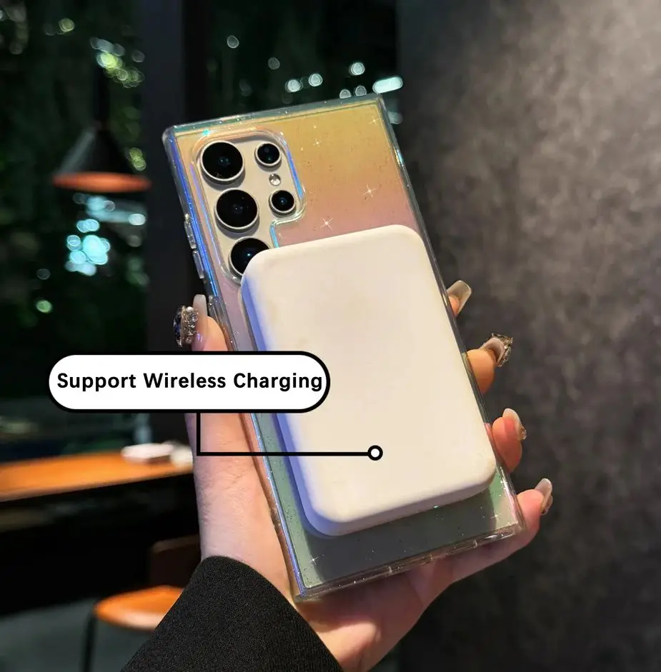 Градиентная блестящая магнитная беспроводная зарядка для чехла Magsafe для Samsung Galaxy S25 S24 S23 S22 Ultra Plus FE Clear Cover