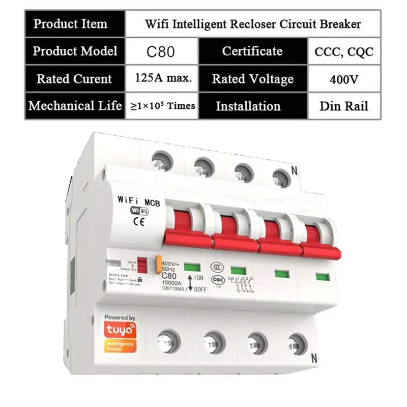 1 pieza Tuya Smart Circuit Breake Interruptor automático Protección contra sobrecarga y cortocircuito (2P)