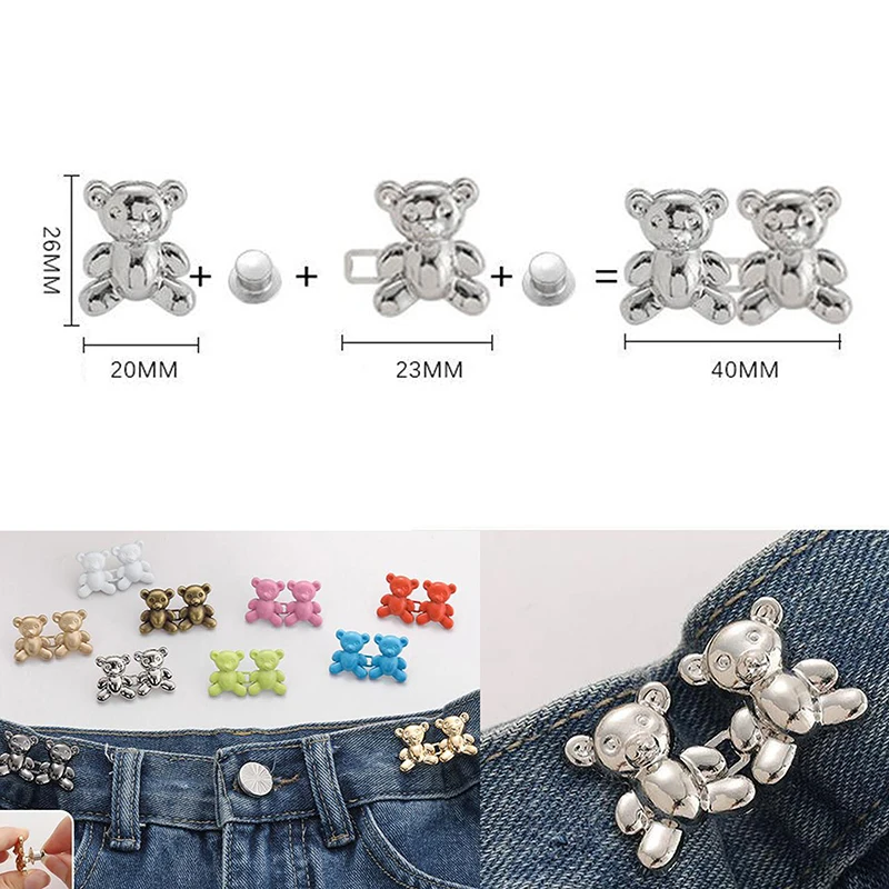 1 Pair Bear Shaped Snap Pants Buckle Adjustable Jean Button Waist Buckle  Extender Replacement Jeans Button Attacher Pins