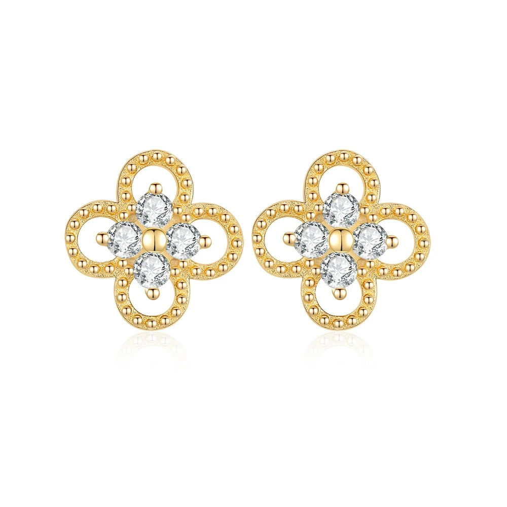 D Color Moissanite Earrings 100%-S925 Sterling Silver Plated with 18K Gold Ear Studs For Women Birthday Party Jewelry Gift