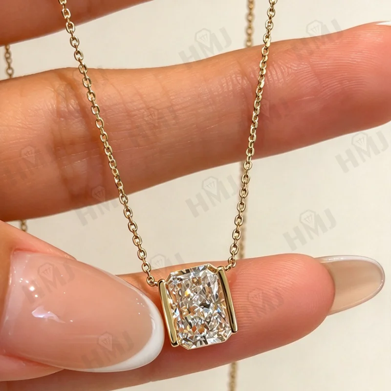 Laborgezüchteter Diamant-Anhänger, 2 Karat, DEF, VS, Radiant-Schliff, Echtes 925er Sterlingsilber, 10K 14K Gold, Hochzeits-Party-Kette, Charms – Detail 2