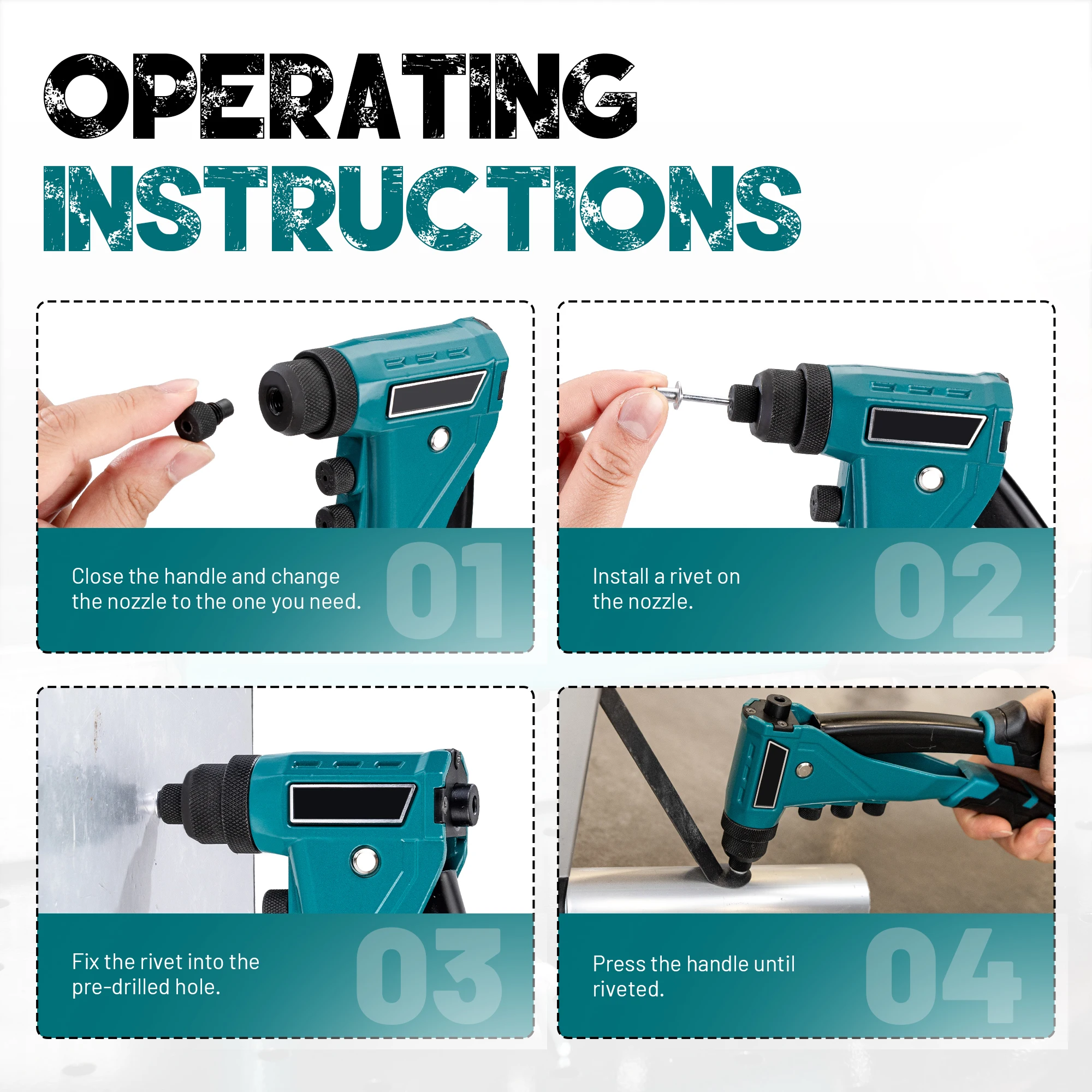 Professional Heavy-Duty Rivet Gun, One-Handed Pop Rivet Gun Set Robust Riveter with Shaft Container, Manual Riveting Tool, Tool-Free Interchangeable Heads, for Metal, Wood, and Plastic - view 2