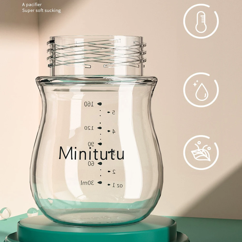 1pc 160ML 新生児ガラスボトル、広い口径、BPA フリー、クリアスケール、高ホウケイ酸ガラス、高温耐性、ギフト