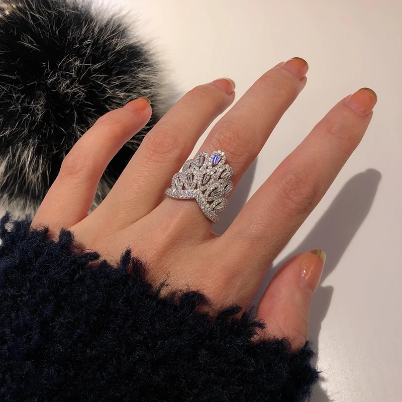 LUOWEND 100% 18K White Gold Rings Elegant Style 0.75carat Real Natural Diamond Engagement Ring for Women High Wedding Jewelry