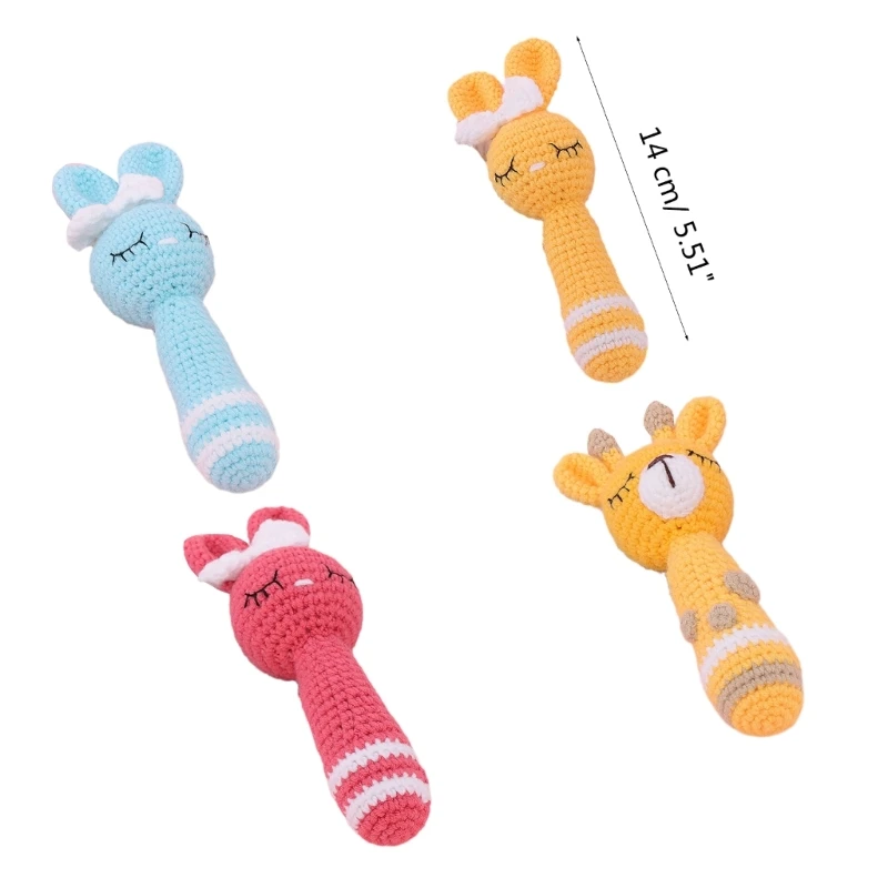 Baby Animal Knit Rattle Handmade Appease Toy Infant Educational Toy Photo Toy Drop shipping