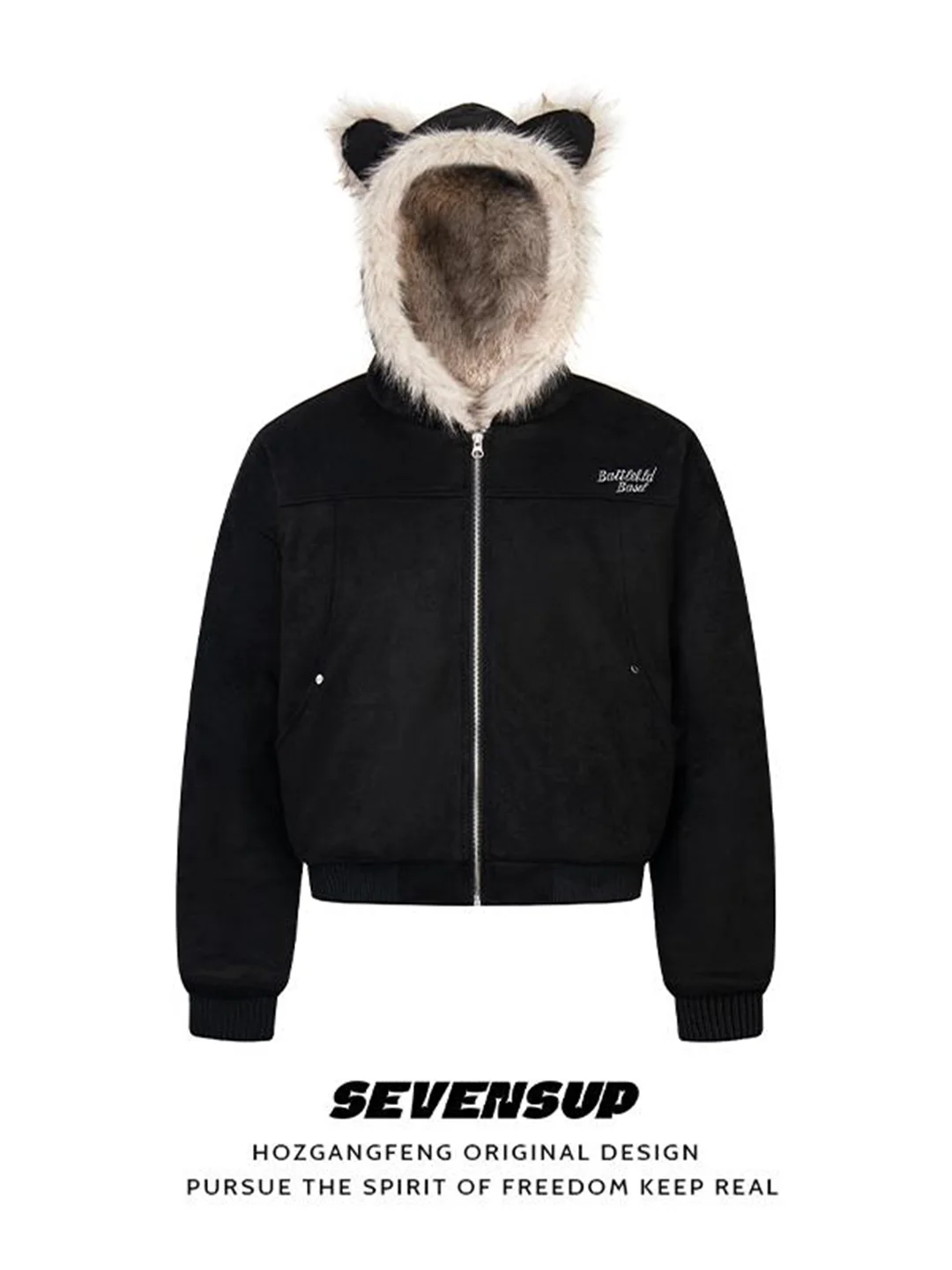 

Ретро-куртка в американском стиле из замши с кроличьими ушками и орлом, хлопковая, с капюшоном, теплая верхняя одежда для пар, зимняя утепленная куртка