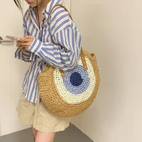 Bolso de hombro tejido de paja redondo de gran capacidad para mujer, hecho a mano, para verano, playa, viajes, vacaciones, bolsos de mano para mujer