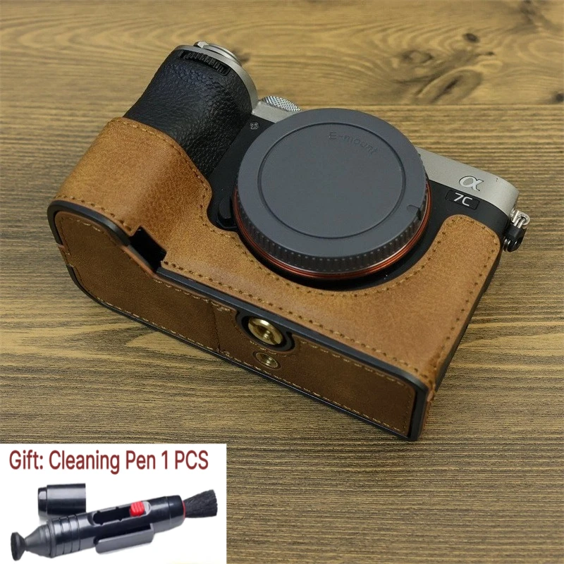 For Sony ILCE-7C2 Camera Bag Protection Case PU Leather Cover a7c2 Half set, base case Bag  +1 PCS Free Cleaning Pen