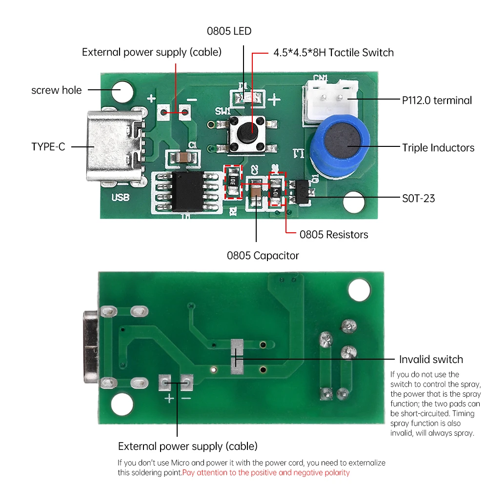 DC 5V ultrasonik modul Nebulizer DIY Humidifier, modul Nebulizer papan Driver Sprayer aksesori DIY Antarmuka Tipe C