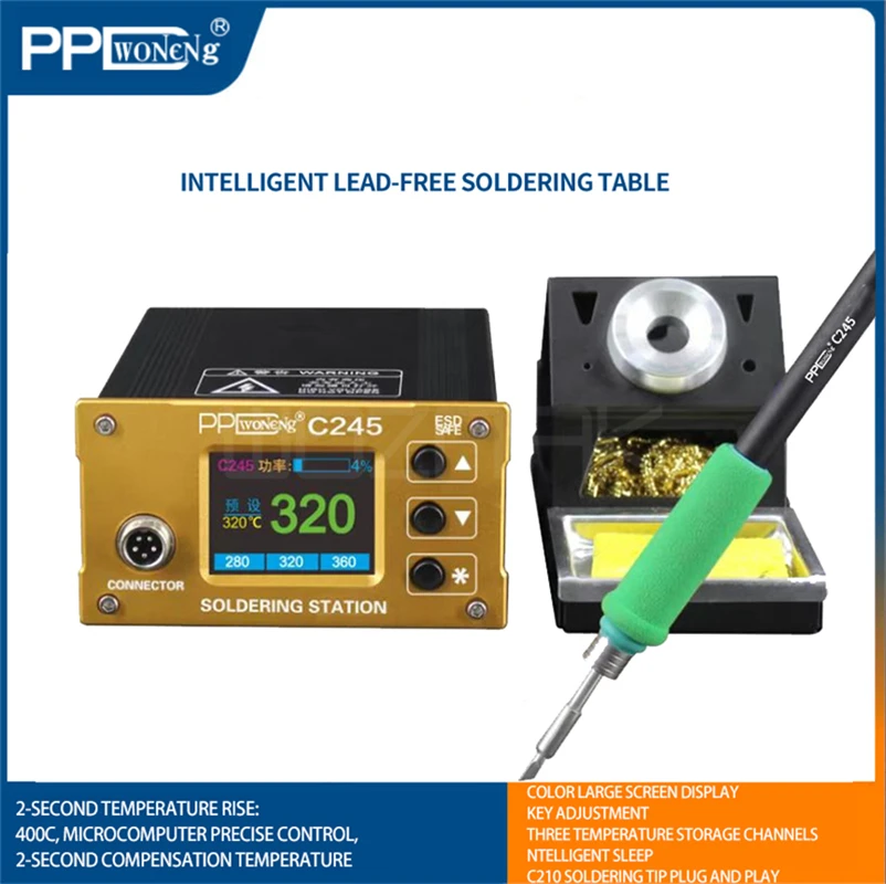 PPD C245 T245 Soldering Station Rapid Warming Automatic Sleep 2S Melting Tin Mobile Phone Repair WIth Soldering Tips