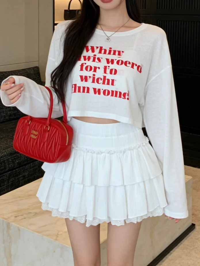 plus Size Pure Desire Girl Style Multi-Layer Cake Skirt High Waist Slimming Short Skirt Autumn Beautiful Lace Trim Half Skirt