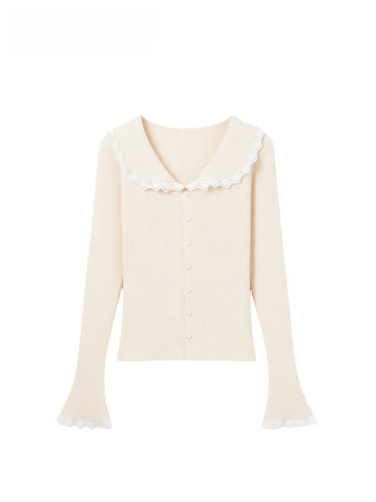 

plus Size Knitted Sweater with Doll Collar Long Sve Women's Faionable Small Fraance Sle Autumn Winter New Arrival