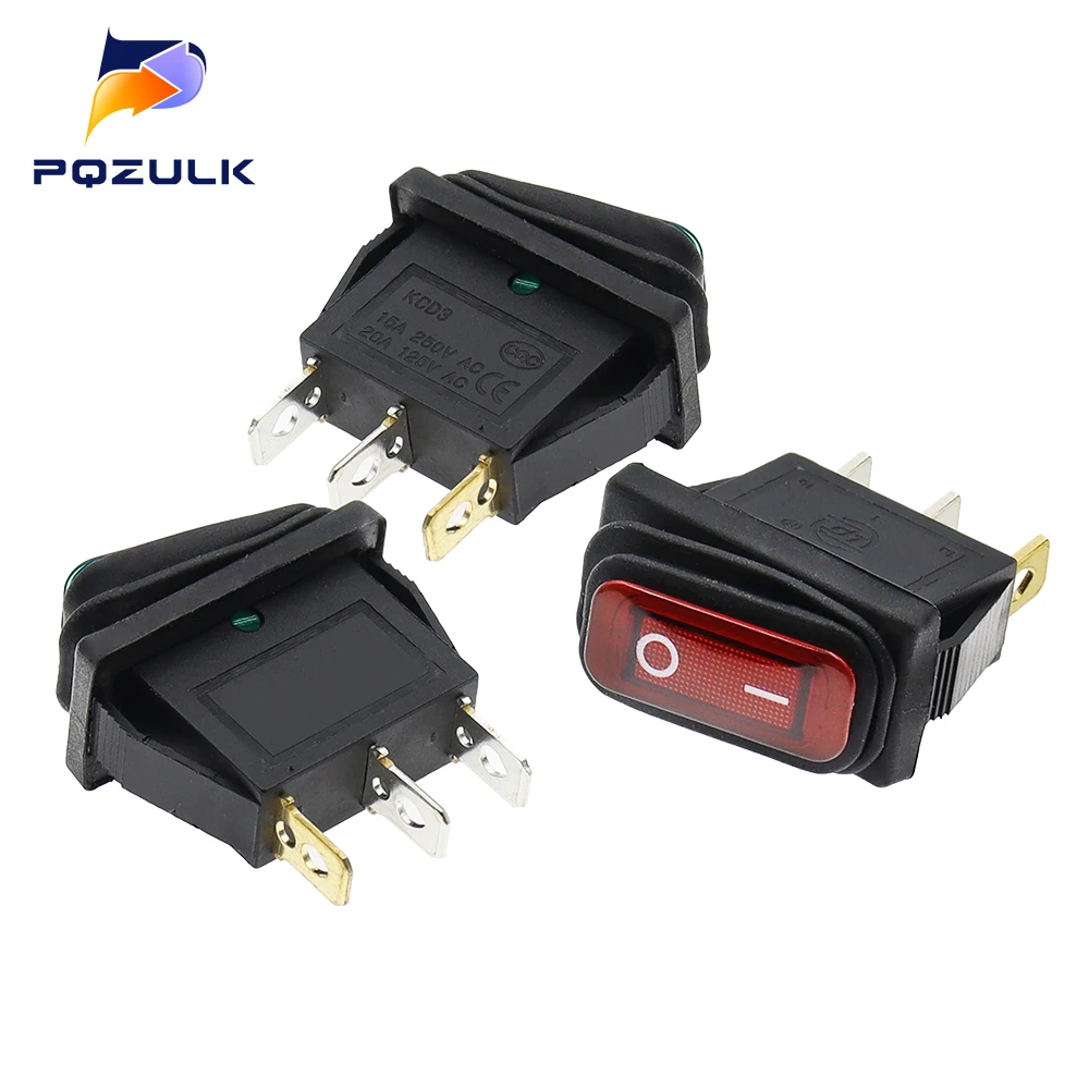 KCD3 Ship Type 3Pin ON/OFF 16A 250V / 20A 125V AC,Light Waterproof Power Switch High Current Rocker With LED Button Switch