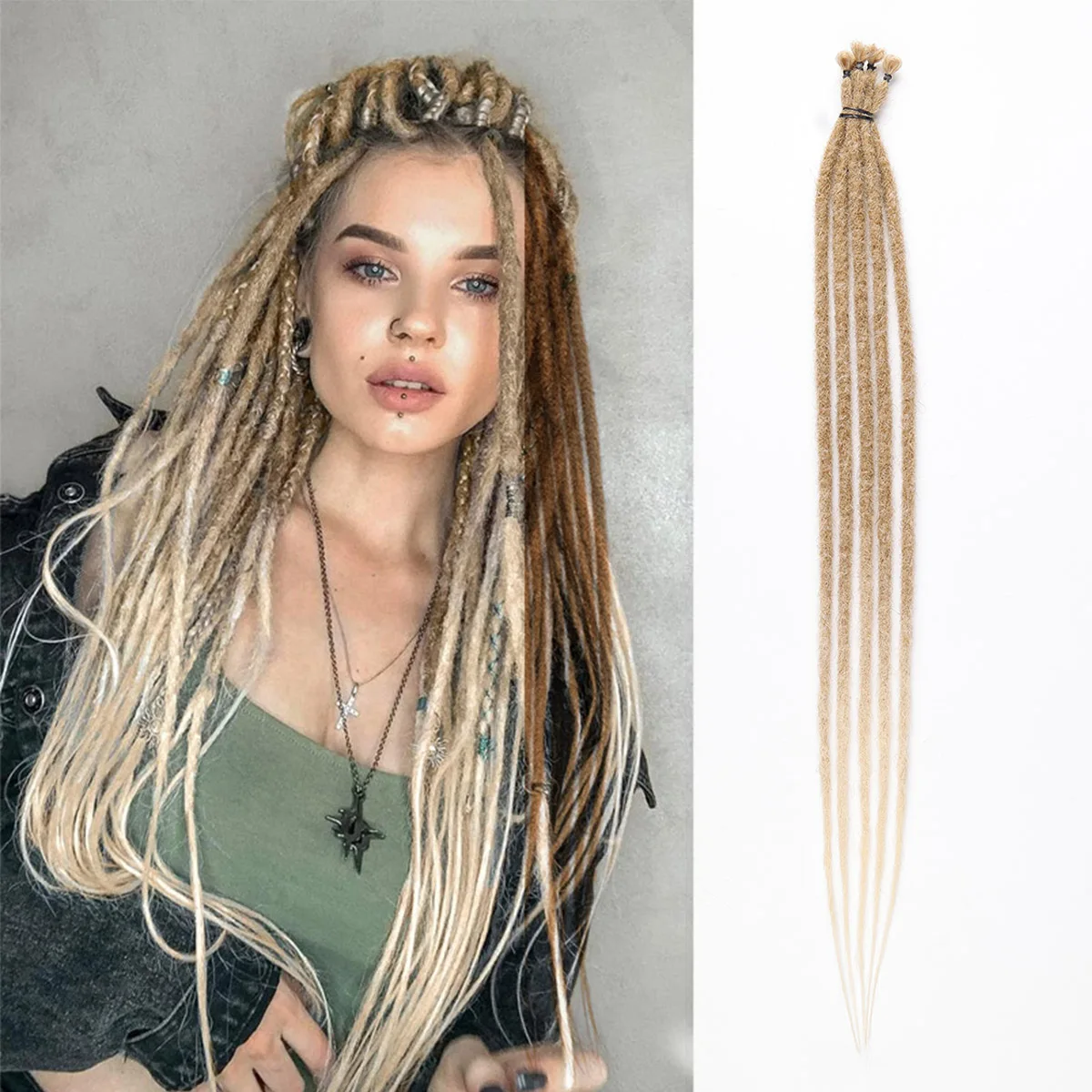 24 Inch Synthetic Dreadlock Extensions 5 Strands Hippie Dreads Ombre Color 0.6 cm Width Loc Extensions Reggae Style Crochet Hair