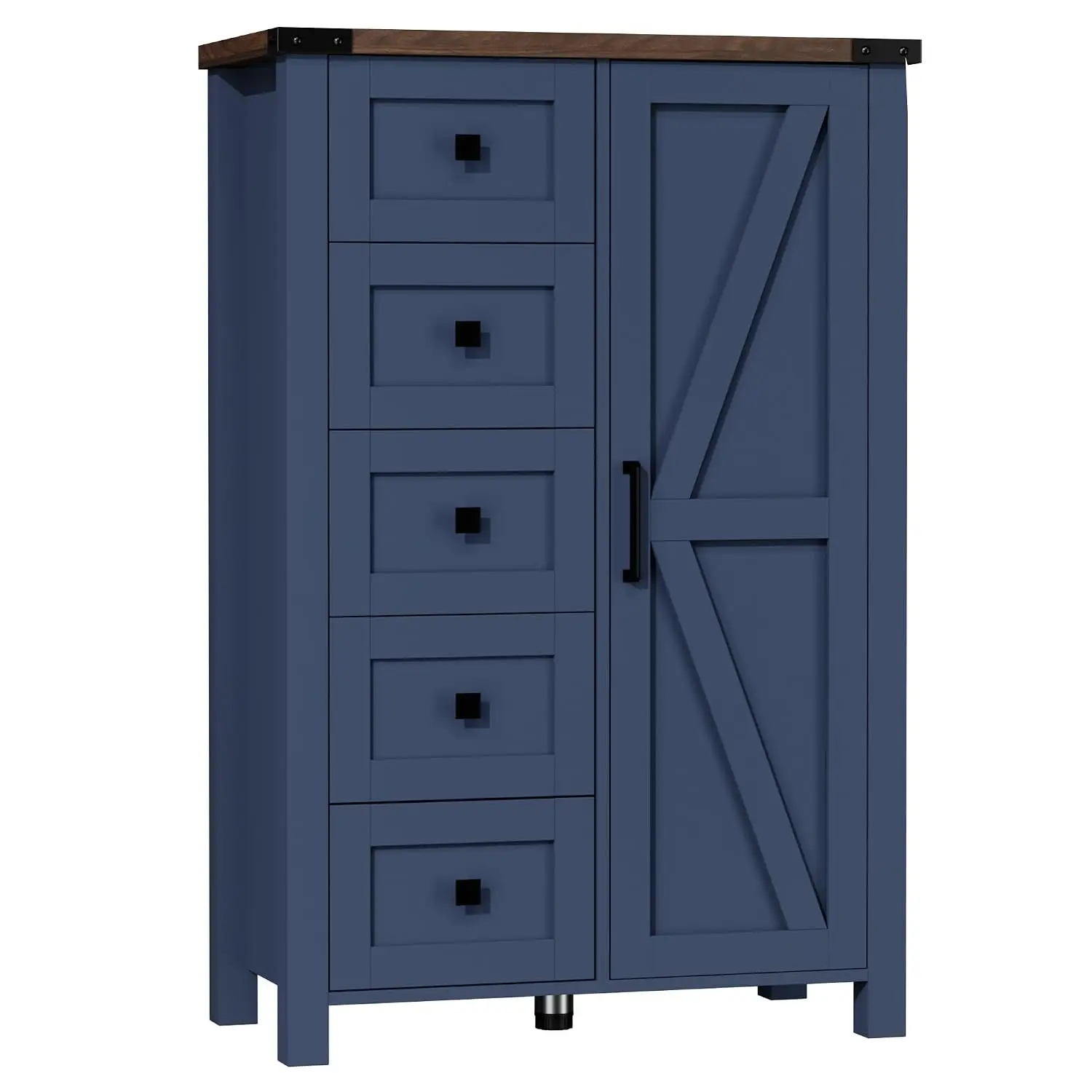 Farmhouse Dresser 5 Drawer Cabinet Barn Door, 48 Inch Wood Adjustable Shelves, Rustic Bedroom Living Room, Customized
