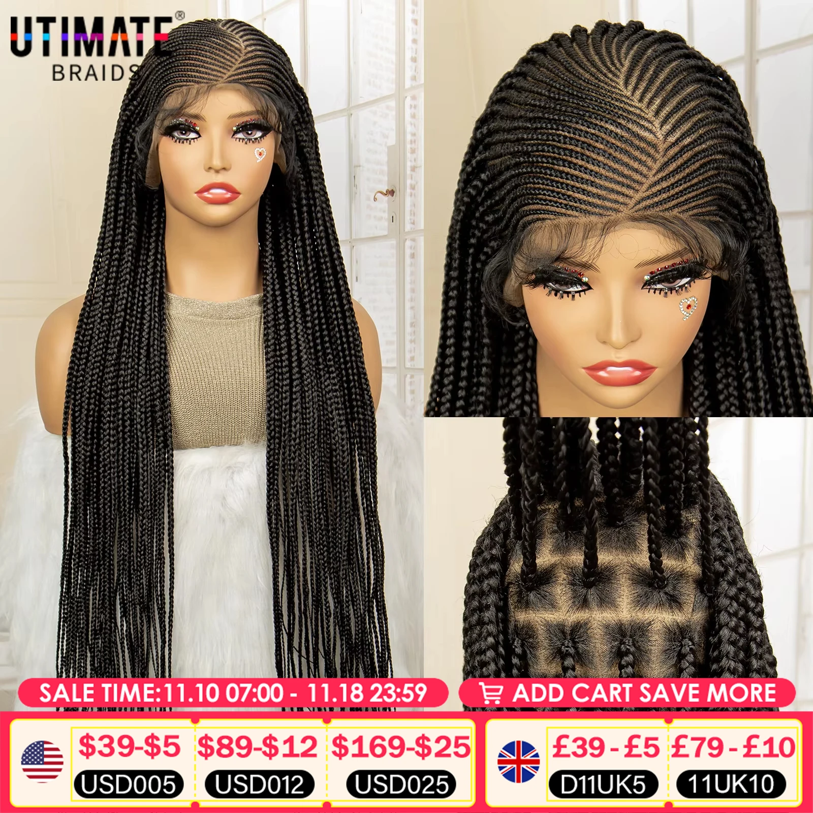 36 Inches Full Lace Cornrow Braided Wigs Synthetic Knotless Box Braids Wig with Baby Hair for Black Women Lace Frontal Wig