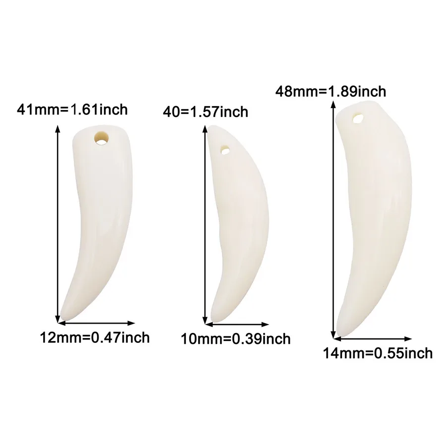 Julie Wang 6PCS White Resin Animal Teeth Charms Imitation Ivory Wolf Tooth Necklace Pendants Earring Jewelry Making Accessory