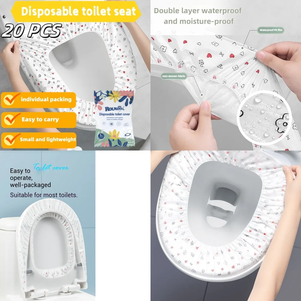 

20 упаковок одноразовых чехлов на сиденья для унитаза, портативных гигиенических одноразовых чехлов для туалетной бумаги для путешествий, отеля, общественного использования в туалете