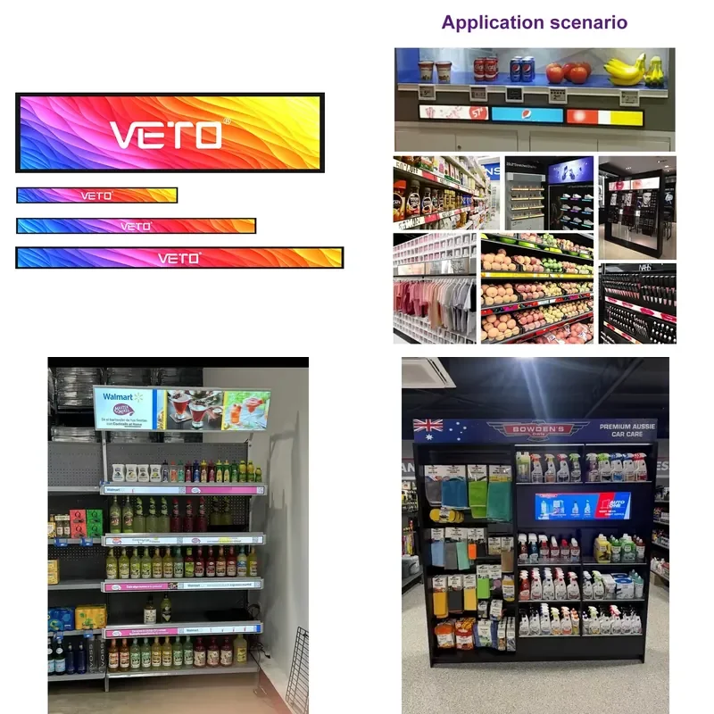 for VETO 23.1 29 35 37 37.8 47.1 inch ultra wide stretch strip LCD indoor shelf advertising display for retail exhibitions