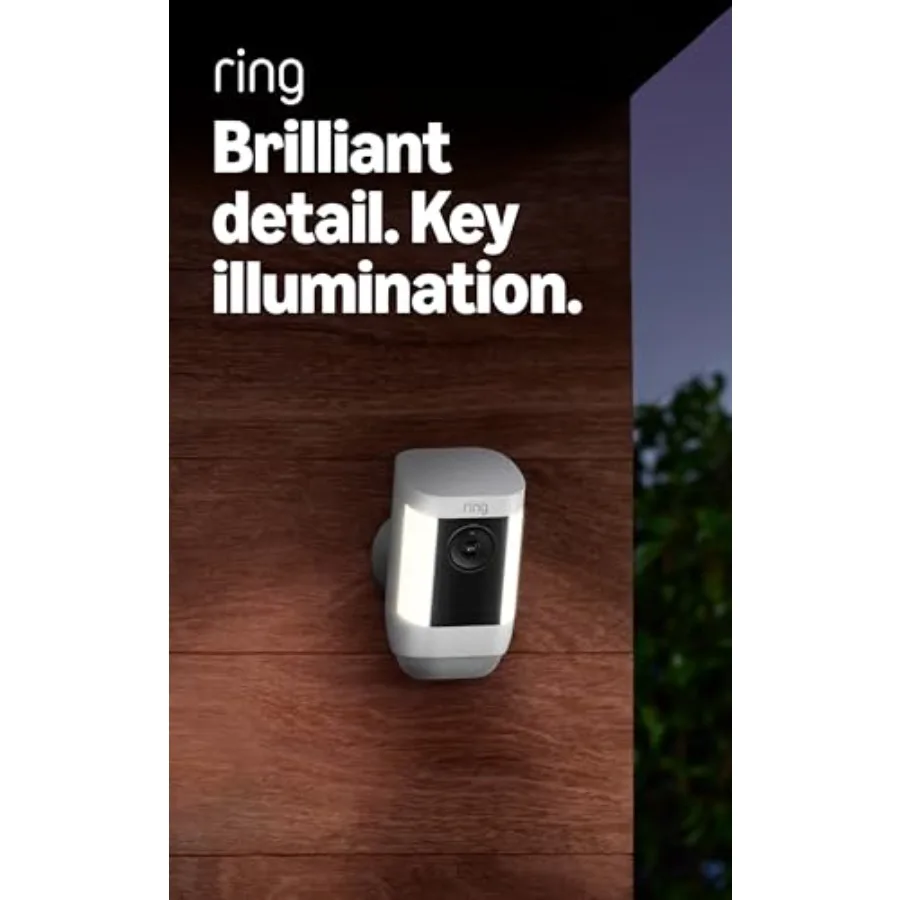 

Камера Ring Spotlight Cam Pro с аккумулятором для дома или бизнеса, 2K видео, цветное ночное видение и двусторонняя аудиосвязь, белая
