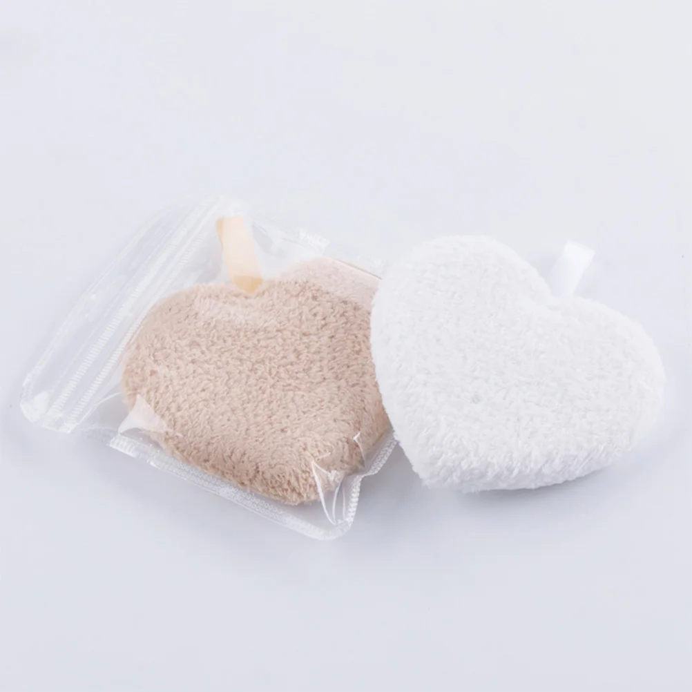 3pcs Heart Shape Makeup Removal Pads Soft Reusable Cleaning Facial Powder Puff Supplies For Women Pink
