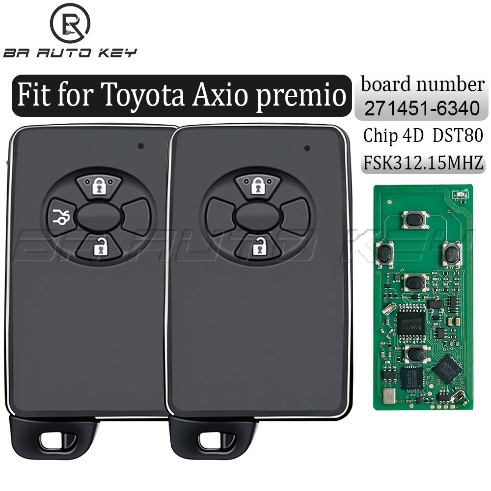 2/3 Button 312Mhz With 4D Chip Remote Control Key For Toyoto Premio Axio Rav4  Keyless Go Smart Key Fob Pcb Board 271451-6340